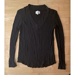 Terre Jacobs Feel The Piece V-Neck Long Sleeve Black Waffle Top Shirt M/L